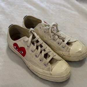 Converse Cream and Red Heart Sneakers